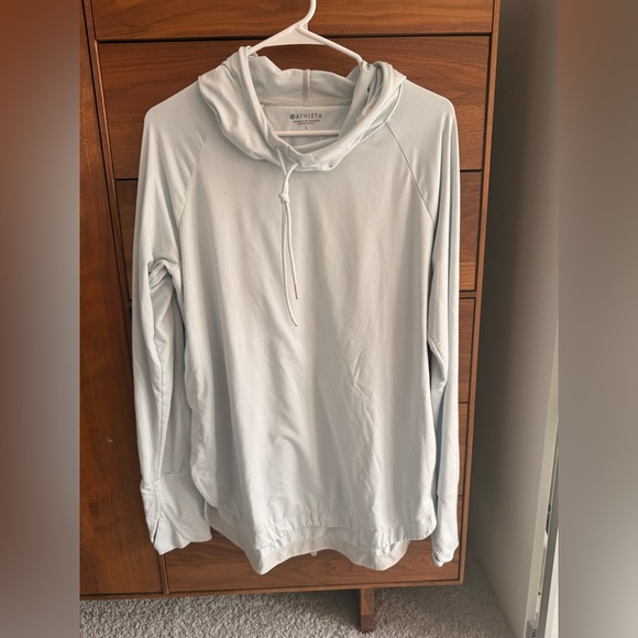 Athleta Tops - Athleta Hoodie Women’s Large Light Blue Funnel Neck Hooded Thumbhole Pullover